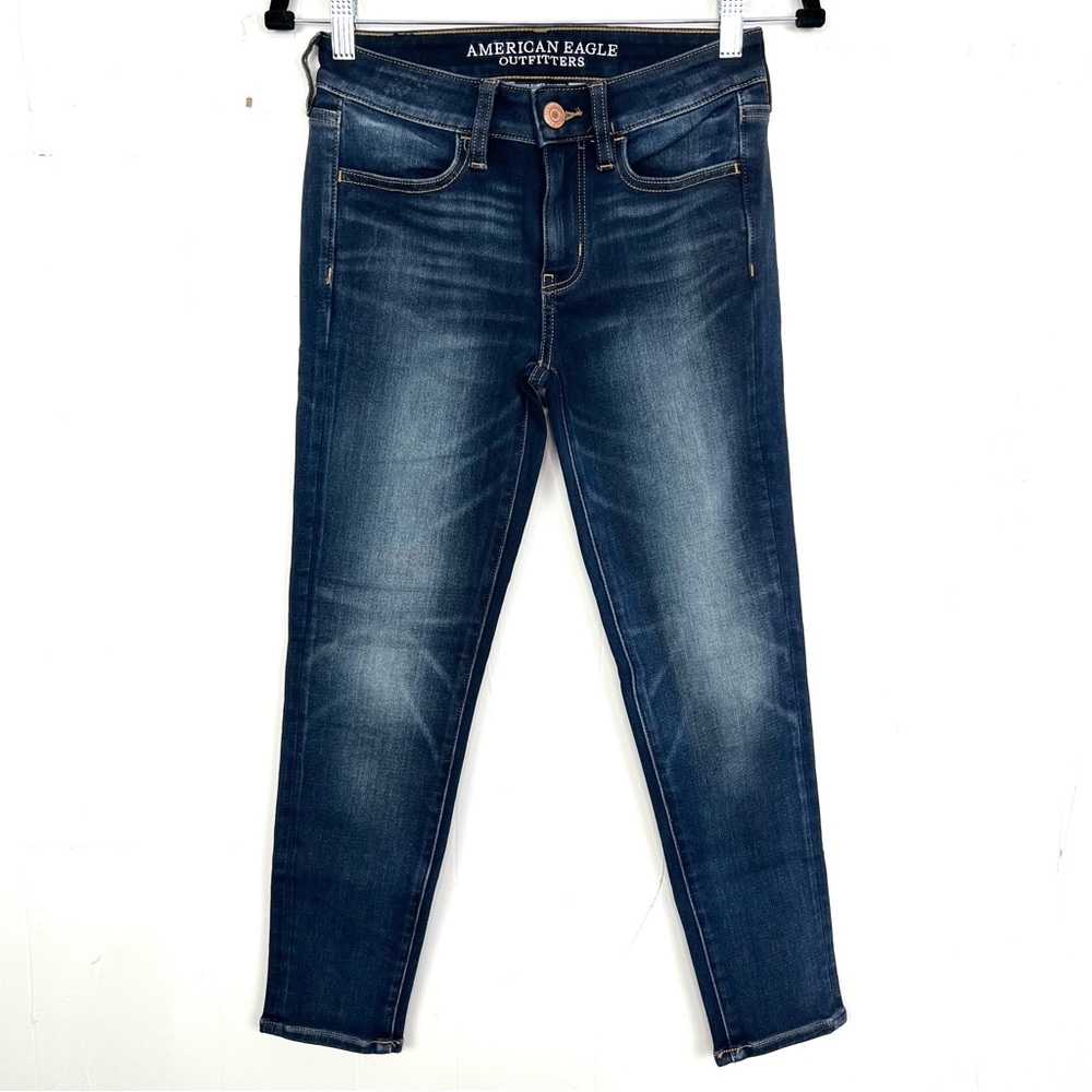 American‎ Eagle Jegging Crop Jeans Size 2 Dark Wash 360 Degrees Super Stretch
